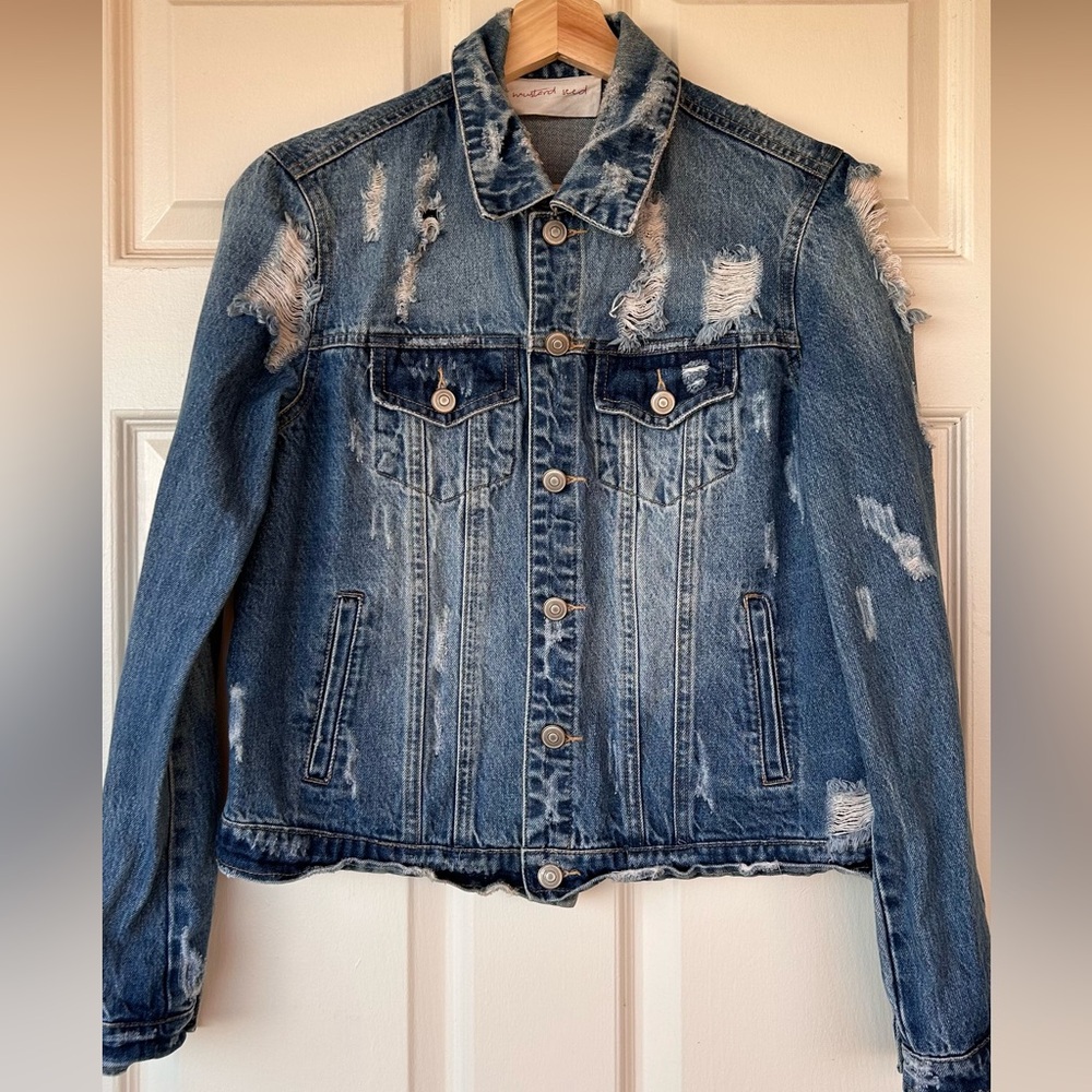 Mustard Seed Women’s Jean Jacket Distressed Size Small‎
